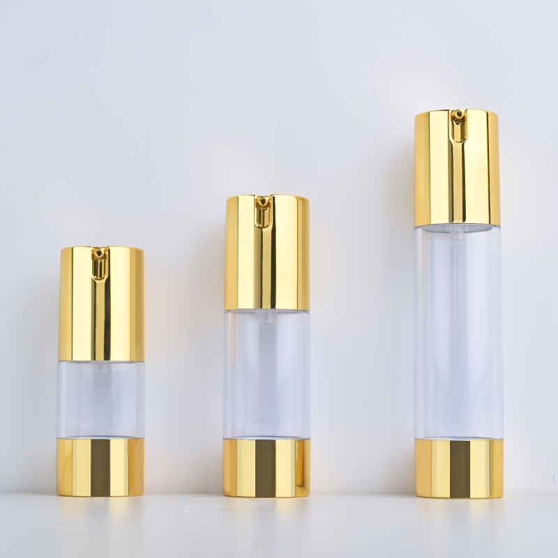 Image of A Golden Or Silvery As Plastic Vacuum Lotion Bottle, Travel-friendly Portable Refillable Bottle