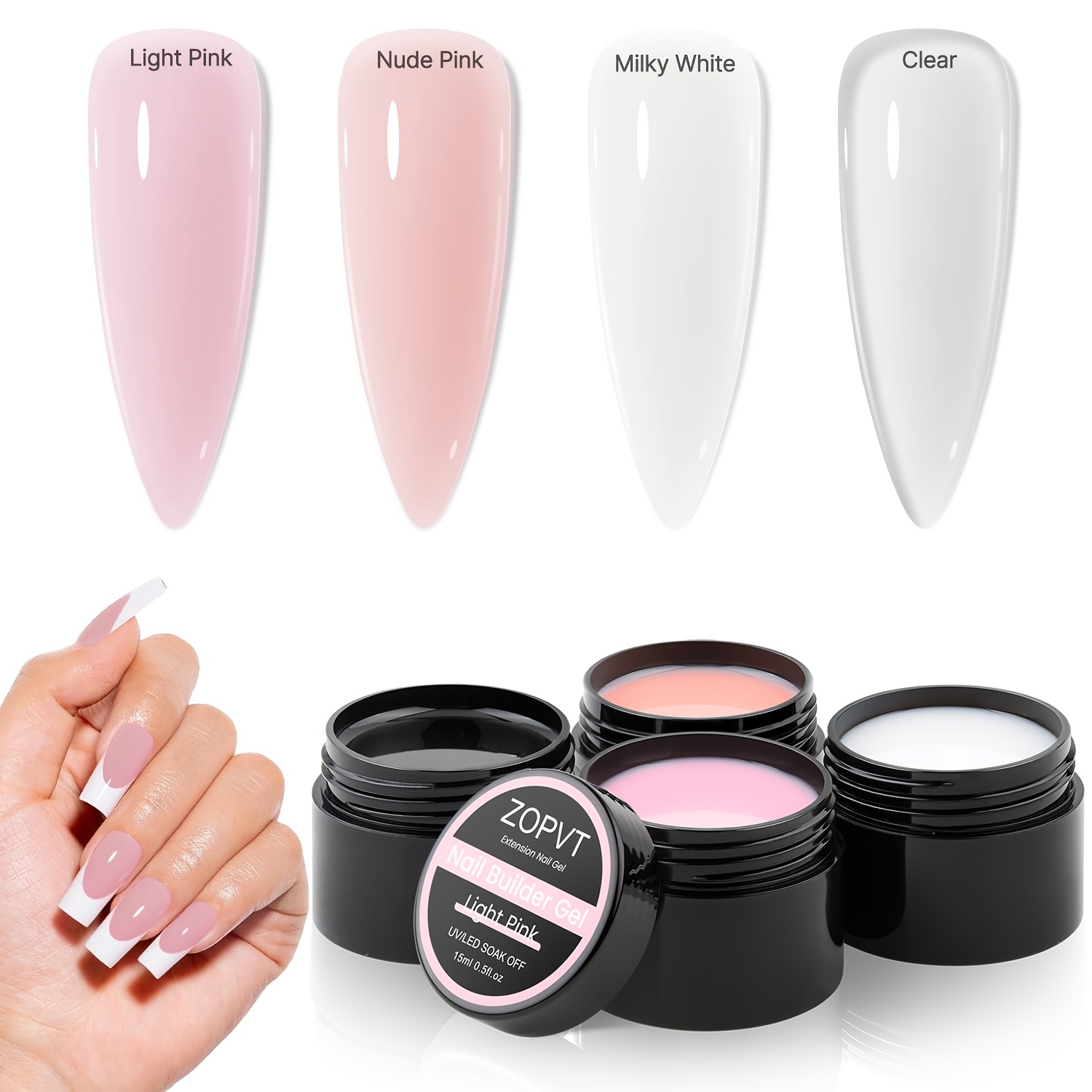 Image of Nail Art Gel Building Gel Kit, 7-in-1 Hard Nail Extension Polygel 4-color Set 15ml*4, Nail Tip Shaping And Thickening For Nail Salon And Home Use