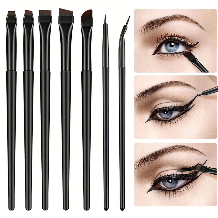 

7pcs Eye Makeup Brush Set With Eyebrow, Eyeliner, Flat Brushes - Hypoallergenic Nylon For Types, Travel-friendly, Ideal For Makeup Enthusiasts And Professionals