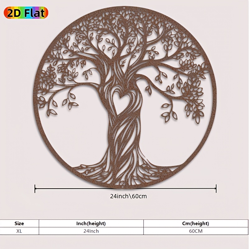 TEMU 2d Flat - 【2d Flat】 2d Flat - [2d Flat] 1pc 2d Flat Wall Art Featuring A Vintage Design, Made Of Rusty Metal, Depicting A Rustic Tree Of Life.