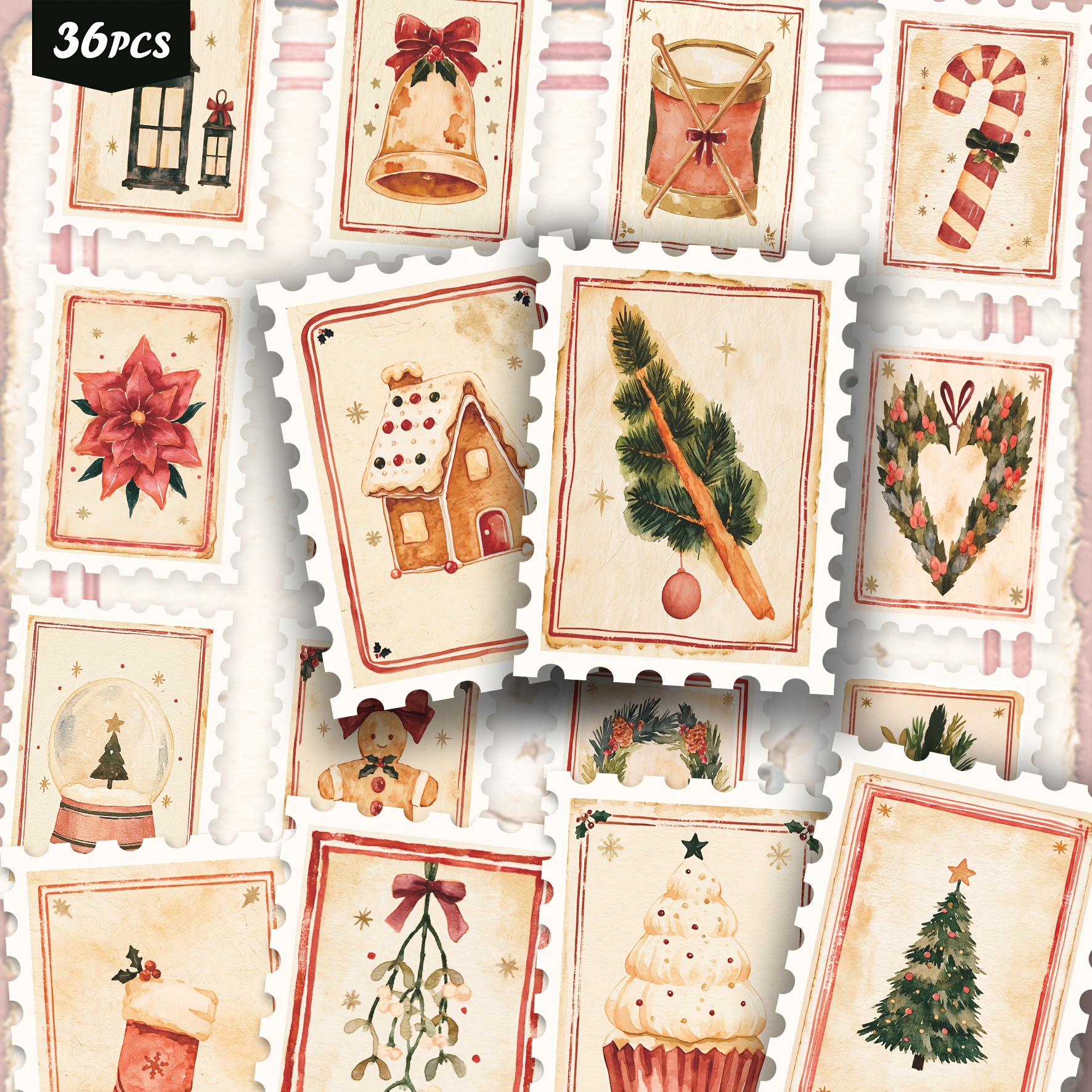 TEMU Juego de 36 pegatinas temática navideña, juego de pegatinas de festivos en acuarela para scrapbooking, diarios, de tarjetas, decoración de