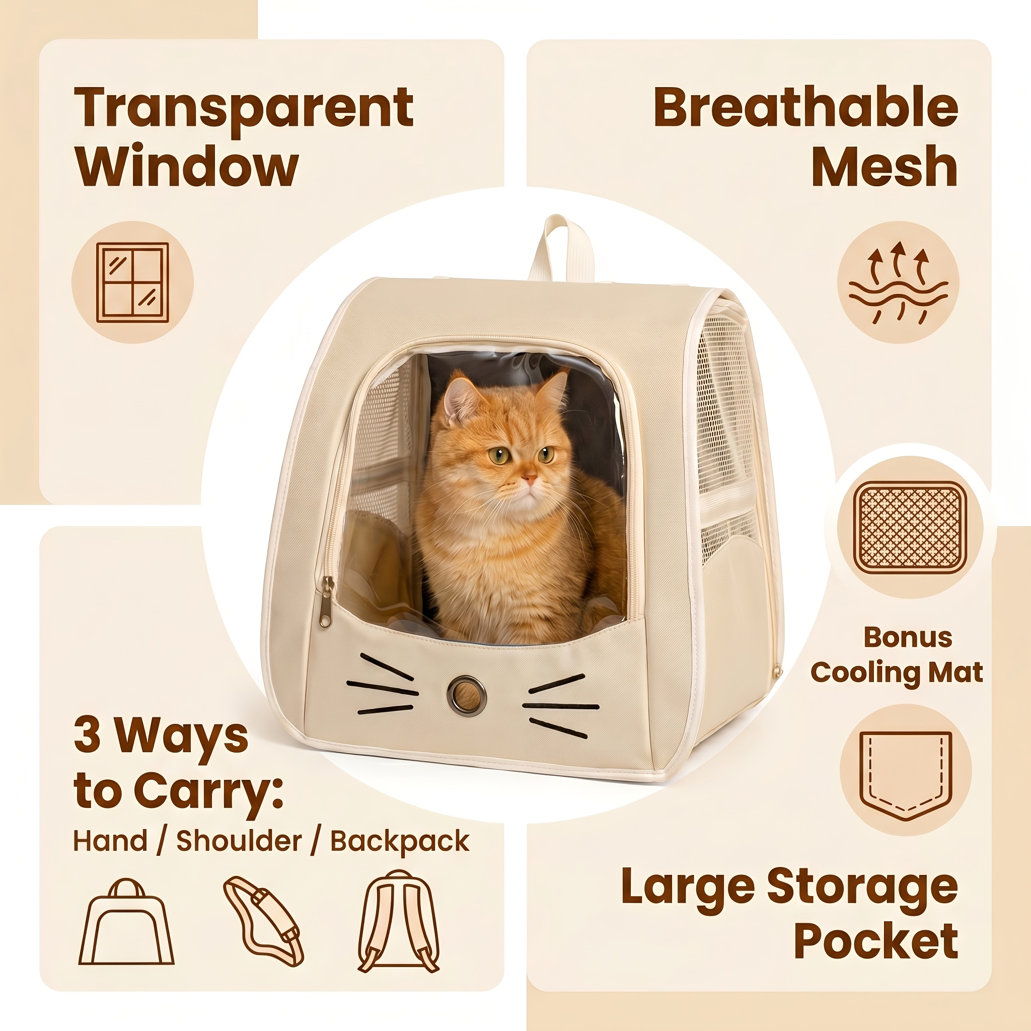 2pcs set 1 pet harness backpack 1 cooling pad foldable breathable cat and dog travel bag portable summer pet harness for small pets comfortable travel bag     for outdoor travel and daily use halloween and christmas gift Product details 2