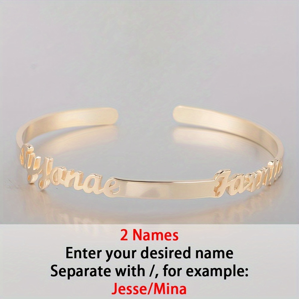 TEMU Personalized Stainless Steel Open Bracelet With 1-4 English Names 18k Gold-plated Women's Custom Jewelry, Holiday Gifts, Christmas Gifts,