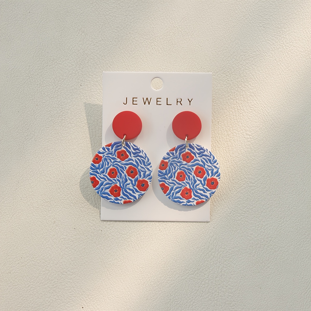 1 Pair Athletic Blue Branch Red Flower Graffiti Round Acrylic Pendant Earrings Women's Vacation Music Festival Party