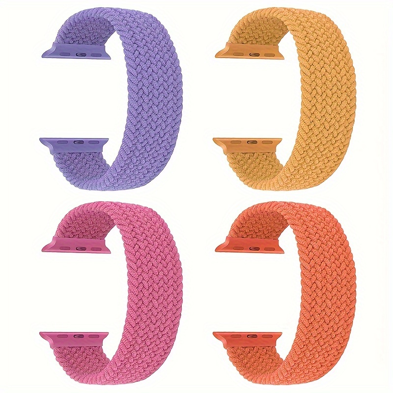 

Lot de 4 Bracelets Élastiques Tressés Sportifs pour Apple Watch - Convient de 38mm à 49mm, Compatible avec les Séries SE/1/2/3/4/5/6/7/8 & Plus