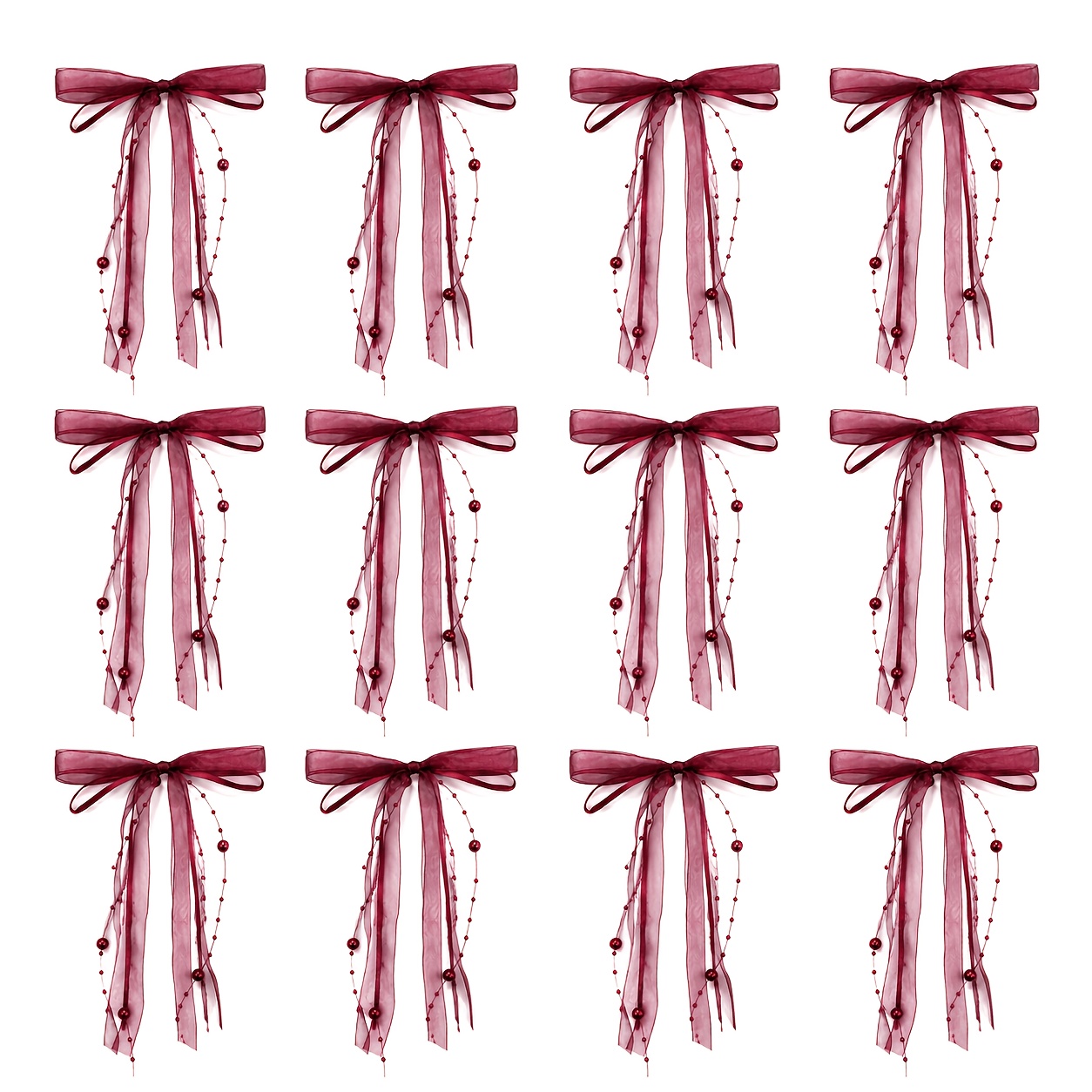 TEMU 12pcs Elegant Tulle Organza Pearl Bows With Mini Ribbon Loop - Sheer Suitable For Wedding Favors, Mini Decorations, Wine Glass Decor, Guest Book