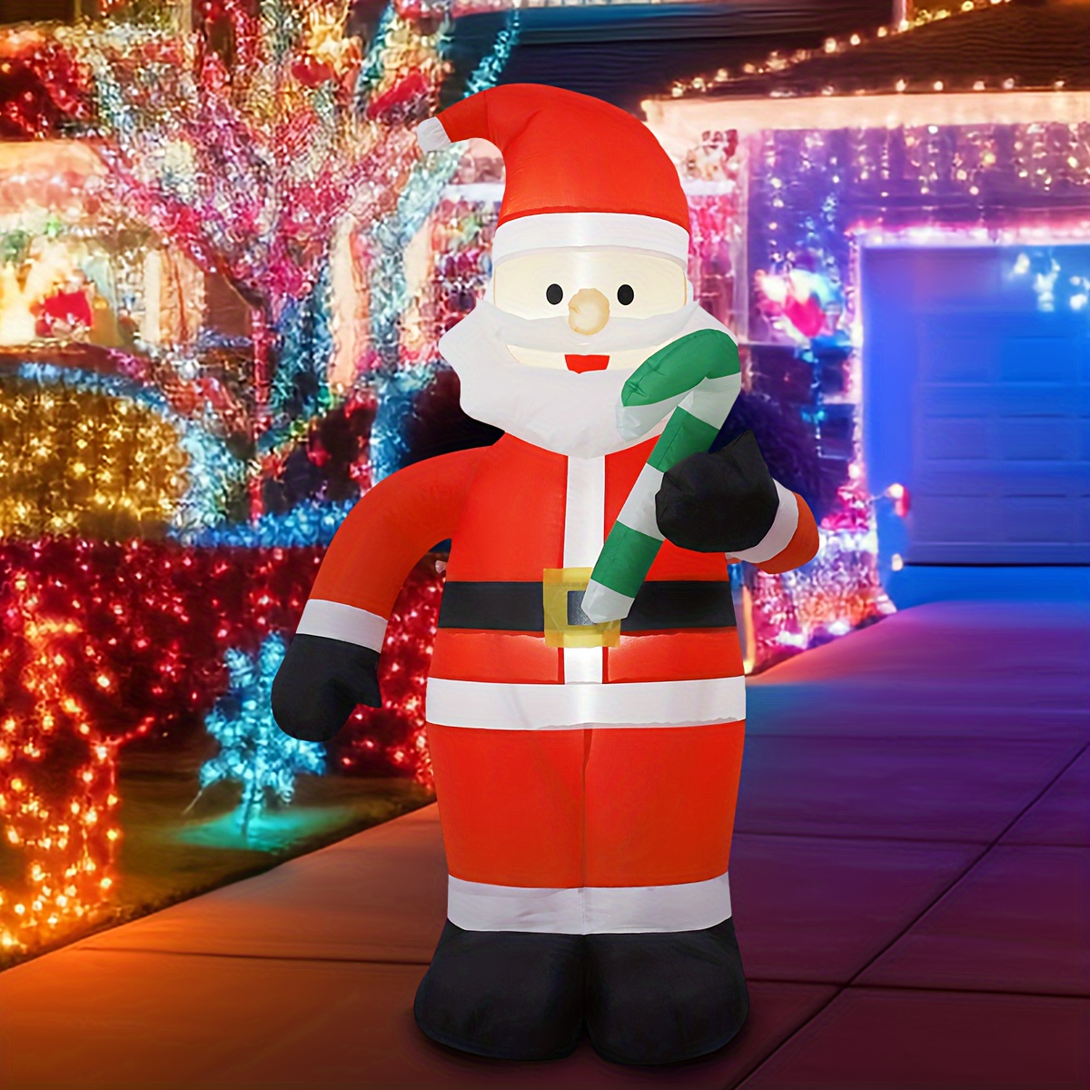   Santa Claus inflable con luces LED - 1.2   , decoración de Navidad para exterior, montaje con estaca, plástico,   única, 120V, enchufe estadounidense, sin batería, para decoración de jardín y fiestas de vacaciones detalles 3