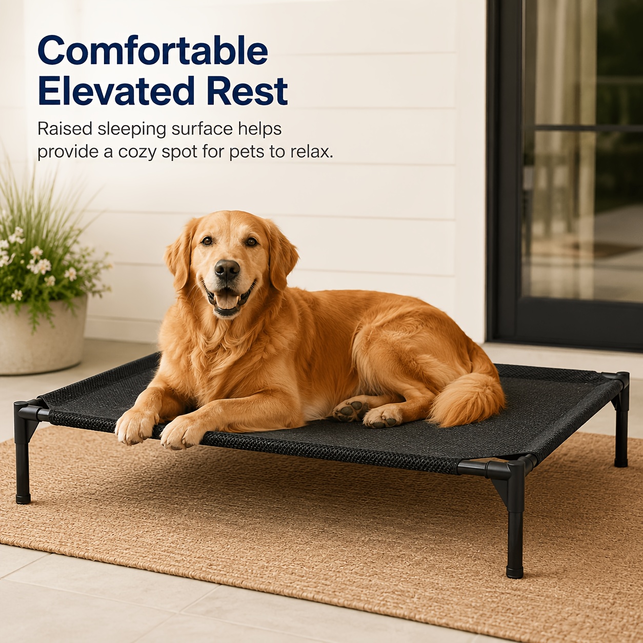 Image of Elevated Dog Bed, Breathable Mesh Raised Pet Cot, Cooling Outdoor & Indoor Pet Bed For Dogs And Cats, Easy To Clean Portable Pet Sleeping Bed
