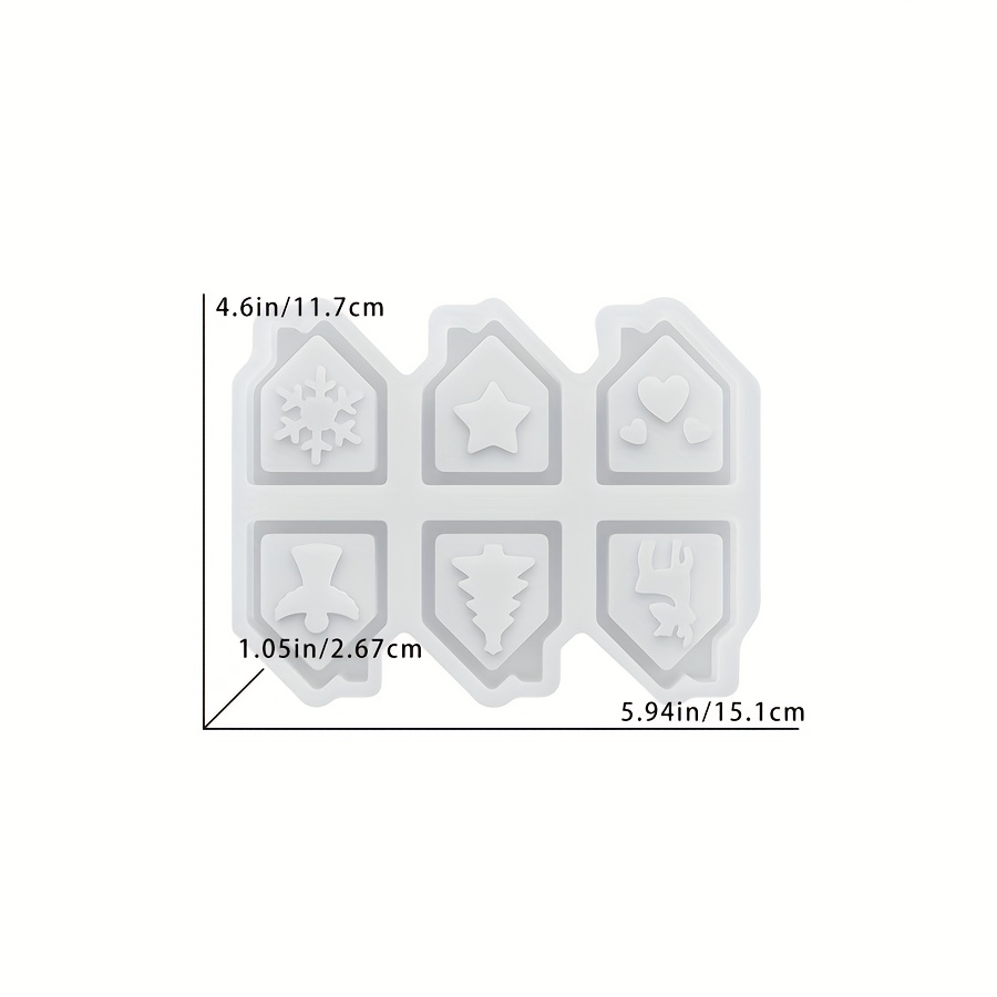 TEMU Resin Mold 1pc 6- Christmas House Pendant Mold, Snowflake Star Heart Elk Pattern Hanging Ornament Mold, Resin Gypsum Wax Decor Craft Mold For