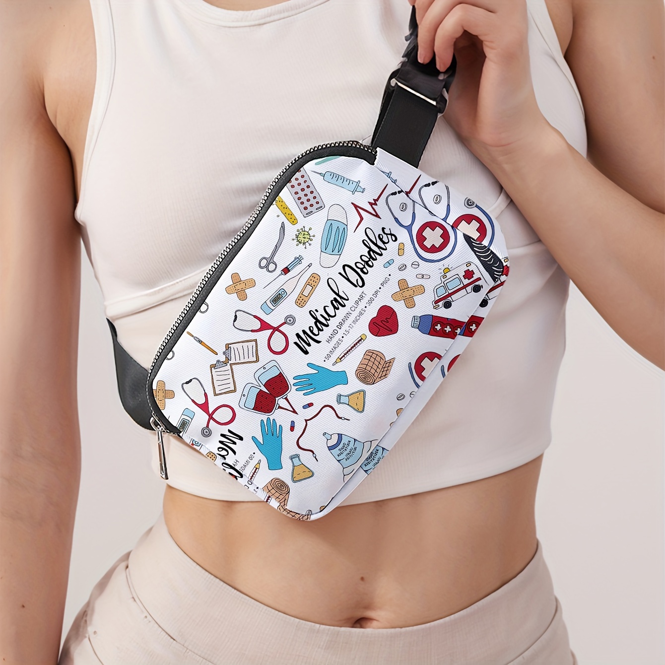 

-themed Crossbody Bag - Lightweight, Adjustable Waist Pack With Illustrations, Ideal For Travel, Hiking, Yoga - Polyester, Zip Closure