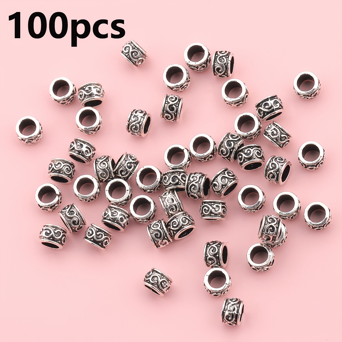 TEMU 200pcs/100pcs Cuentas Espaciadoras de 5mm con Agujero Grande, de Decorativas, Cuentas Sueltas Perforadas a , Cuentas Redondas de Cilindro,