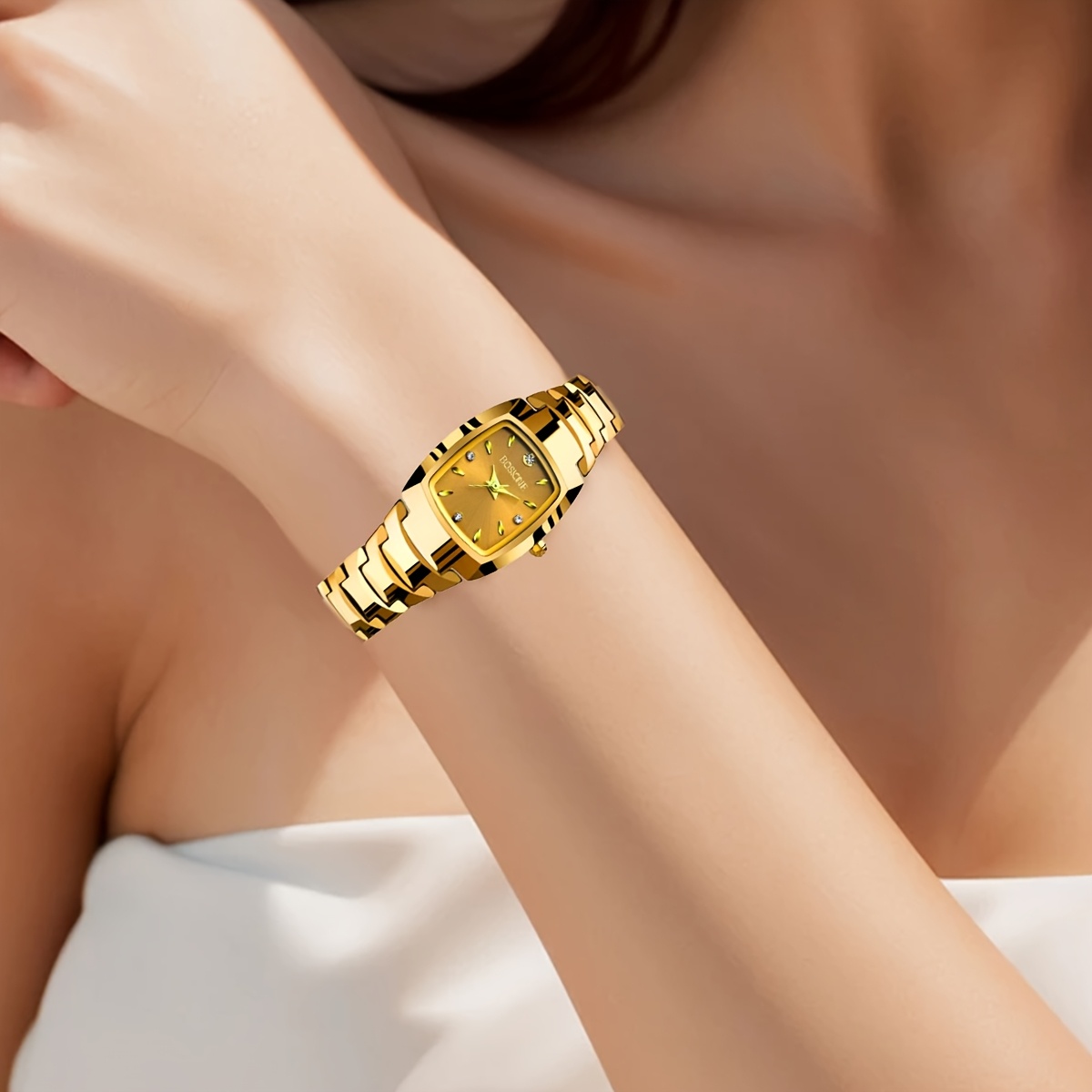 2025 new womens   alloy golden automatic barrel quartz square watch elegant luminous dial stainless   button battery luxury accessory luxury watch sophisticated style durable watch details 5