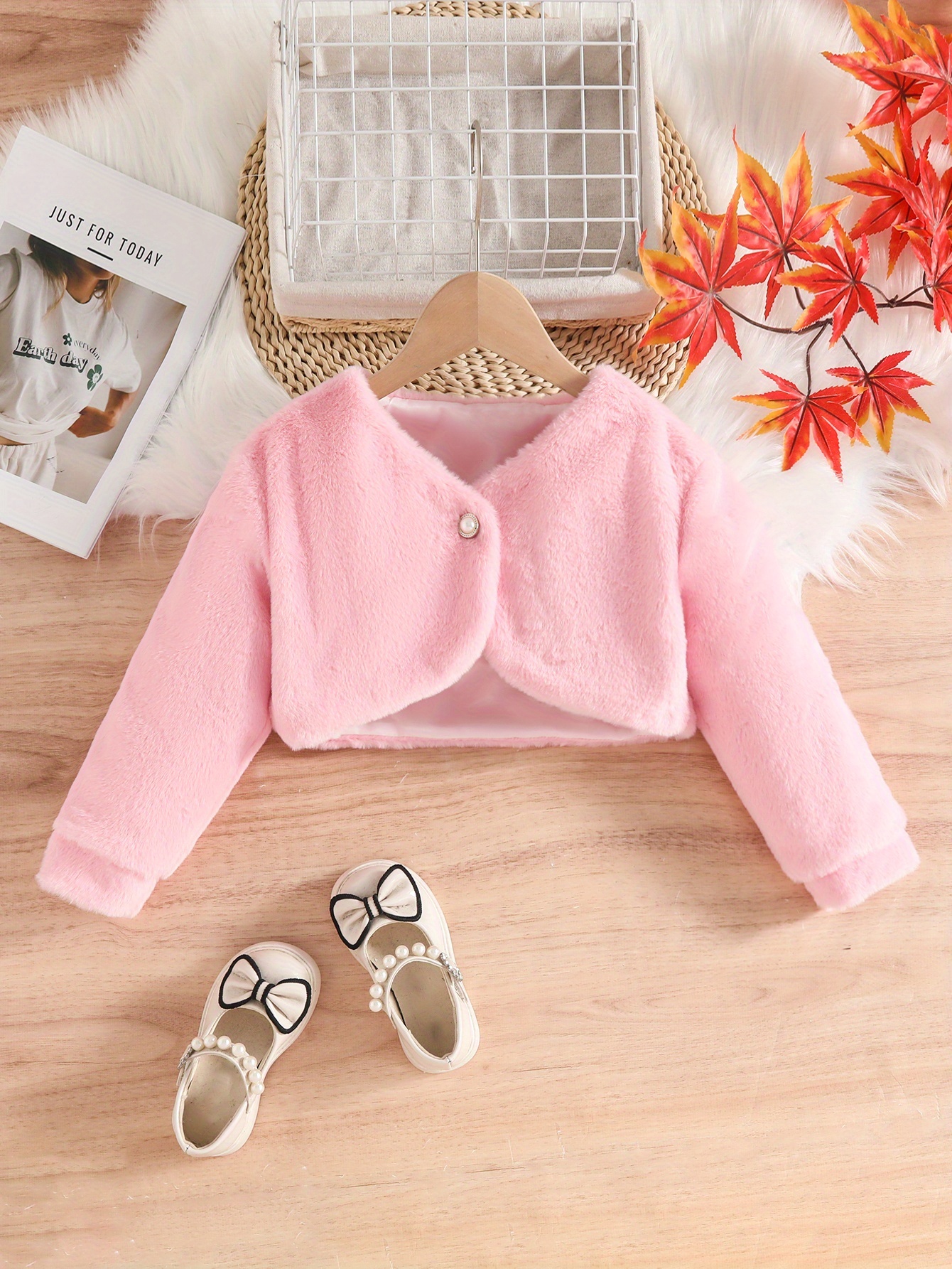 girls white faux fur coat new   v neck furry short coat fashionable and versatile suitable for autumn and winter