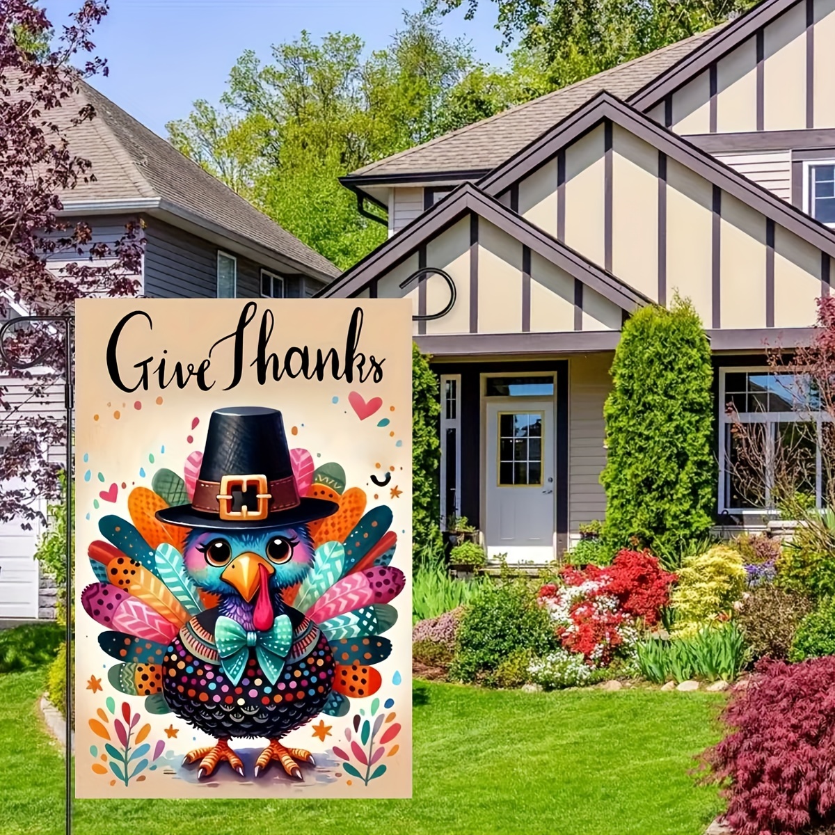 

Polyester Double-sided Thanksgiving Garden Flag - "give " Turkey Yard Banner, 28 X 40 Inches, Outdoor Lawn And Home Decoration, Seasonal Flag Without Stand