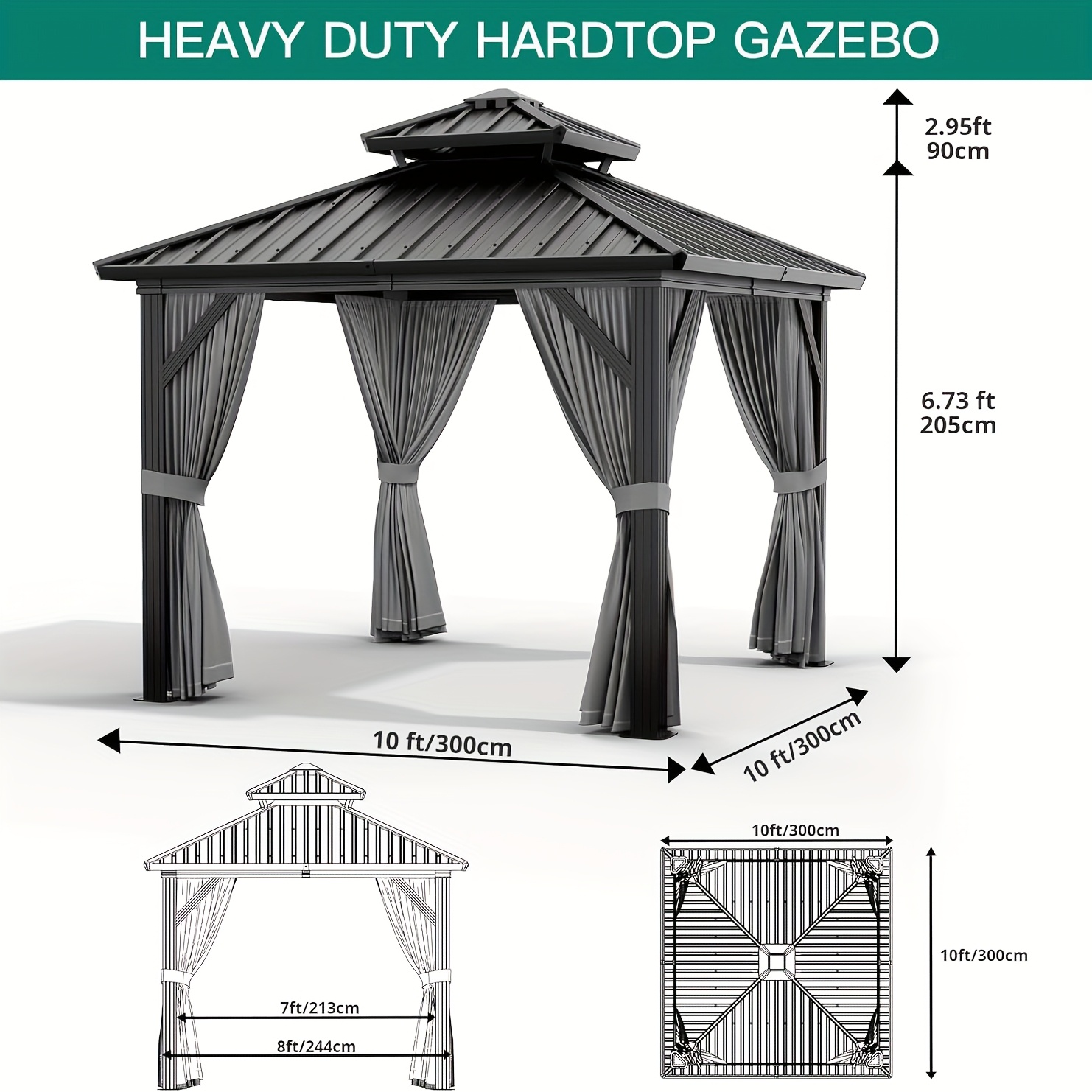 10x10ft Galvanized Steel Hardtop Gazebo with Heavy-Duty Double Roof, Waterproof Netting & Curtains - Outdoor Patio Backyard Deck Lawn Shade Shelter, Mixed Color, Gazebo Curtains Outdoor