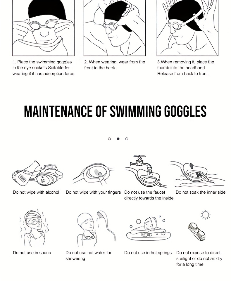 Adult high-definition swimming goggles, made of durable PC material, leak proof, with non fogging lenses and a frame design that provides a wide field of view. Available in black, white, and blue, unisex