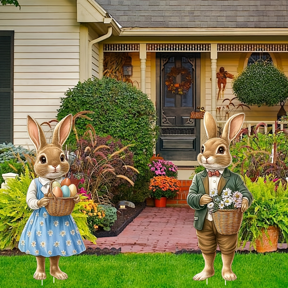 

2pcs Easter Bunny Yard Signs, Large Plastic Outdoor Lawn Decorations, Easter Garden Stakes, Decor For Easter & Spring Celebrations