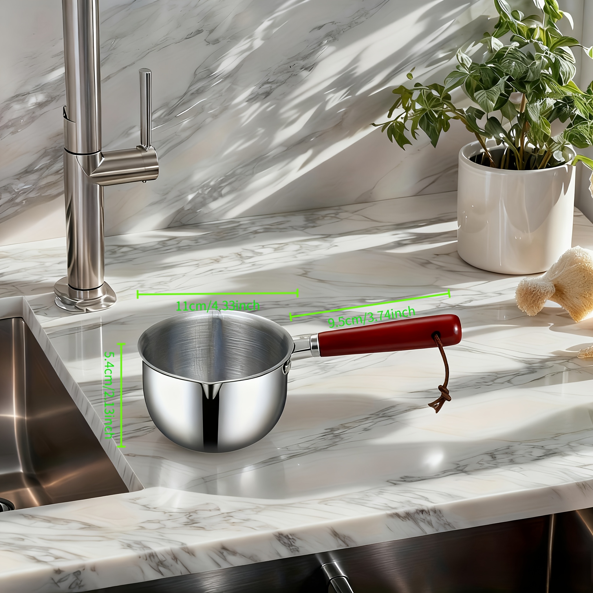 Image of 1pc, Stainless Steel Saucepan, With Wooden Handle Oil , Food Pan, Can Melt Chocolate And Butter, Kitchen Cookware, Baking Utensils, Induction Cooker Compatible, Dishwasher Safe