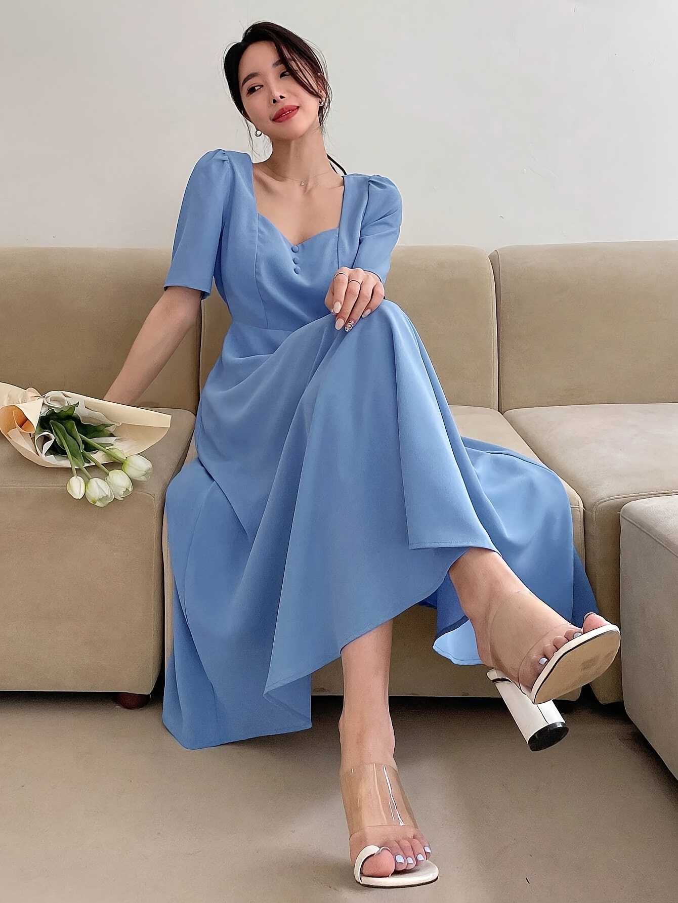 s a line maxi dress puff sleeves length elegant wedding - Temu United Arab  Emirates
