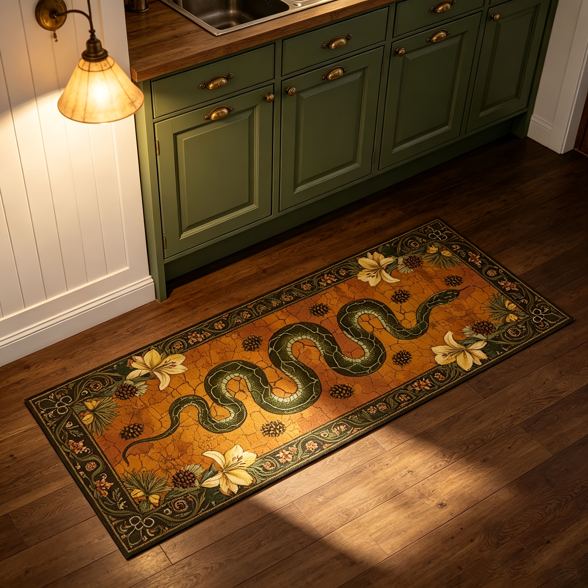 TEMU Extra Large Rectangular Pattern Floor Mat - Brown/black/golden/orange/beige Spiral And Cracked Earth Design Kitchen Rugs, Machine Washable