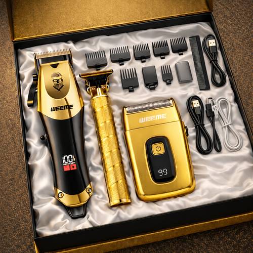 golden 3pcs 2pcs 1pc mens hair clipper set usb rechargeable hair clippers trimmer and shaver kit with guide combs cleaning brushes grooming gift set for men husband boyfriend dad valentines day gift