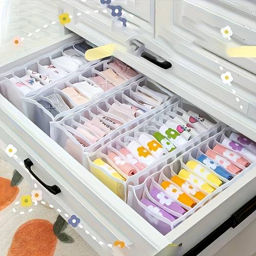 juego de 4 s de almacenamiento plegables de 7 compartimentos - organizador de cajones de tela no tejida con panel de malla, para pantalones, ropa interior, calzones y accesorios de viaje, de almacenamiento para armario que