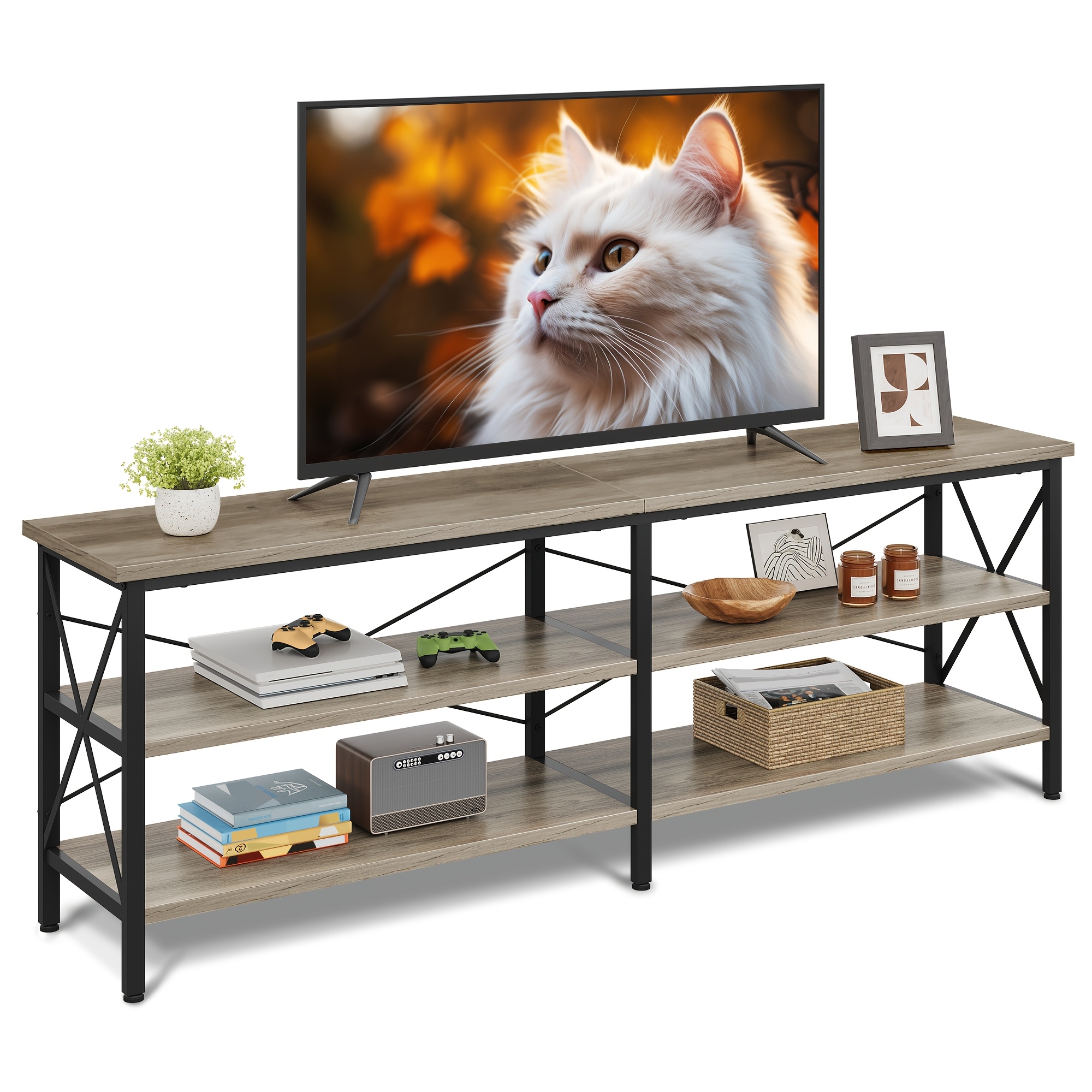 

Wlive Tv Stand For 65 , Entertainment Center With Storage, Industrial For Living Room, Long 63" Tv Cabinet With Metal Frame