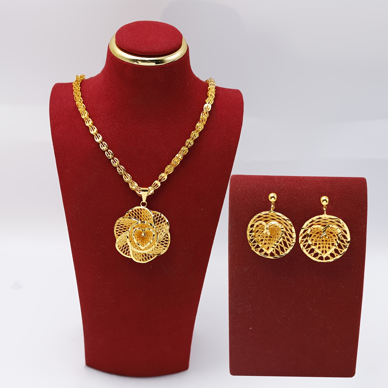 TEMU A High-quality Hollow Skeleton Chain Necklace And Earring Set For Women From East, Perfect For Parties, Weddings, Valentine's Day, And Mother's