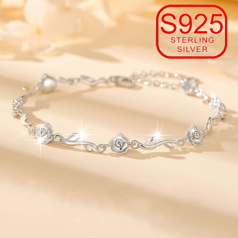925 Silver Hypoallergenic Floral Rose Bracelet
