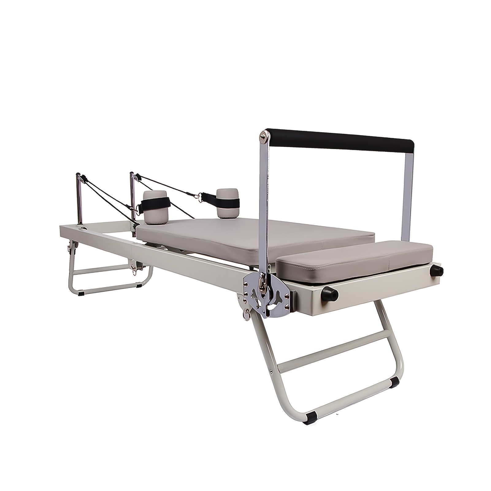 300lb Capacity Grey Pilates Reformer Bed 41.3x21.7x9.4in Foldable, 5- (3x44lb Red + 2x17lb Grey) For Core & Legs, 4-position Adjustable Headrest 150/120/90/16° Home Use