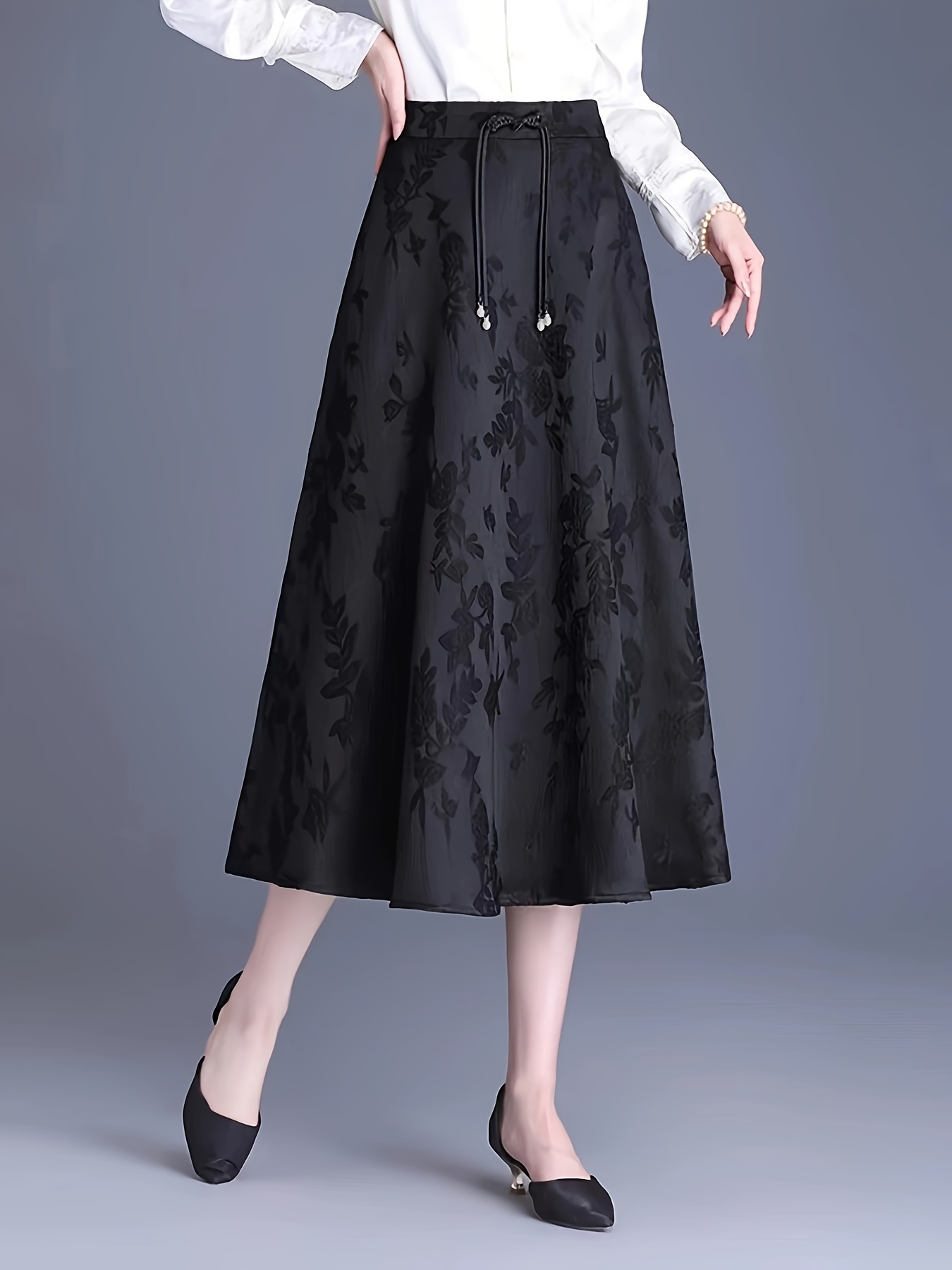 jacquard high waist skirt chinese style a line midi skirt Temu