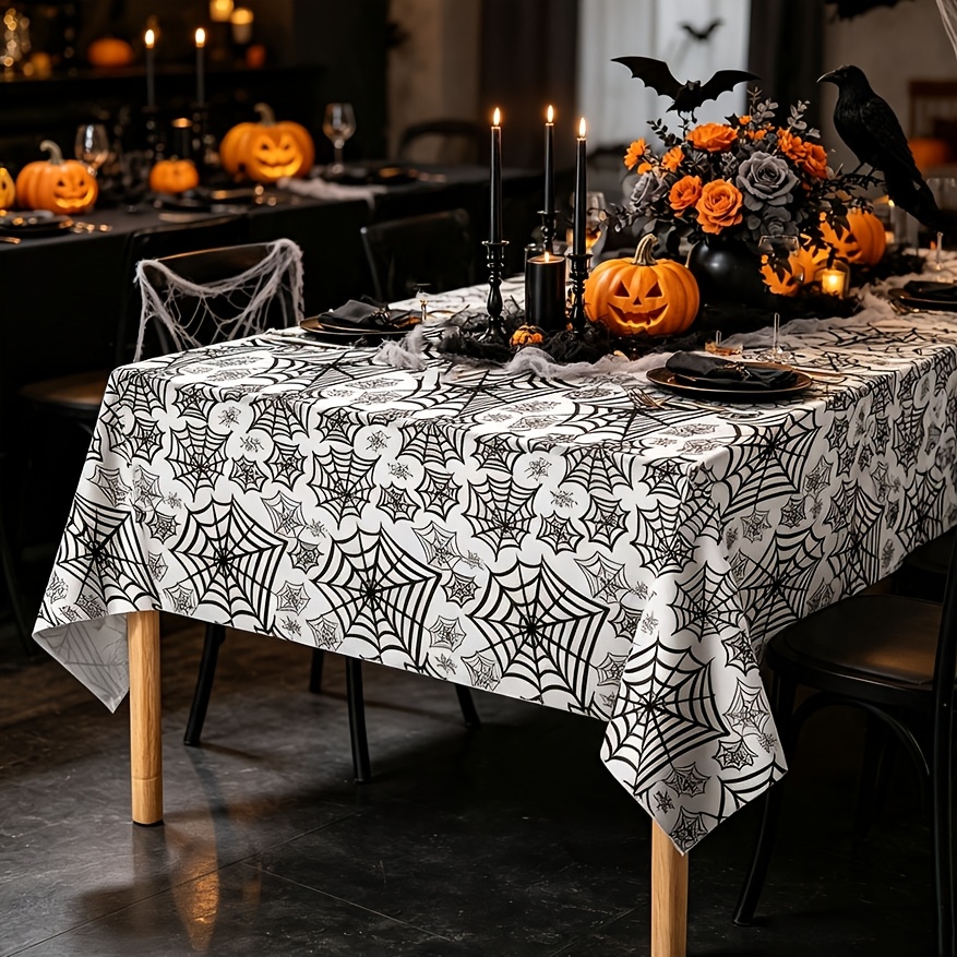 TEMU Tablecloth, 1pc Halloween Dark Spiderweb Rectangular Party Tablecloth 54" X 108", Halloween Party Decoration, Dark Halloween Party Decor