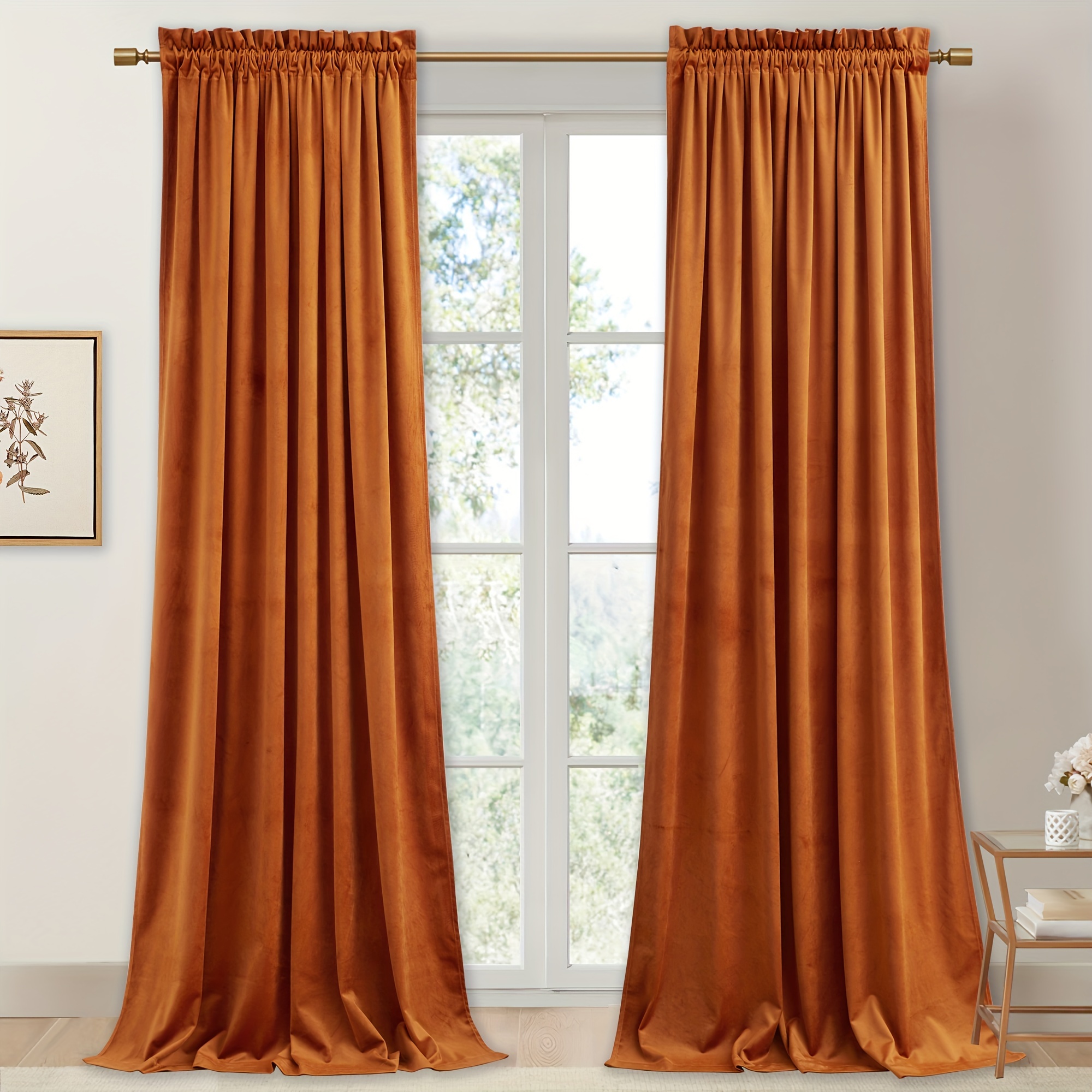 

Orange Velvet Curtains For Nursery Bedroom, Luxury Room Darkening Privacy Protect Window Drapes For Office/party Backdrops/living Room