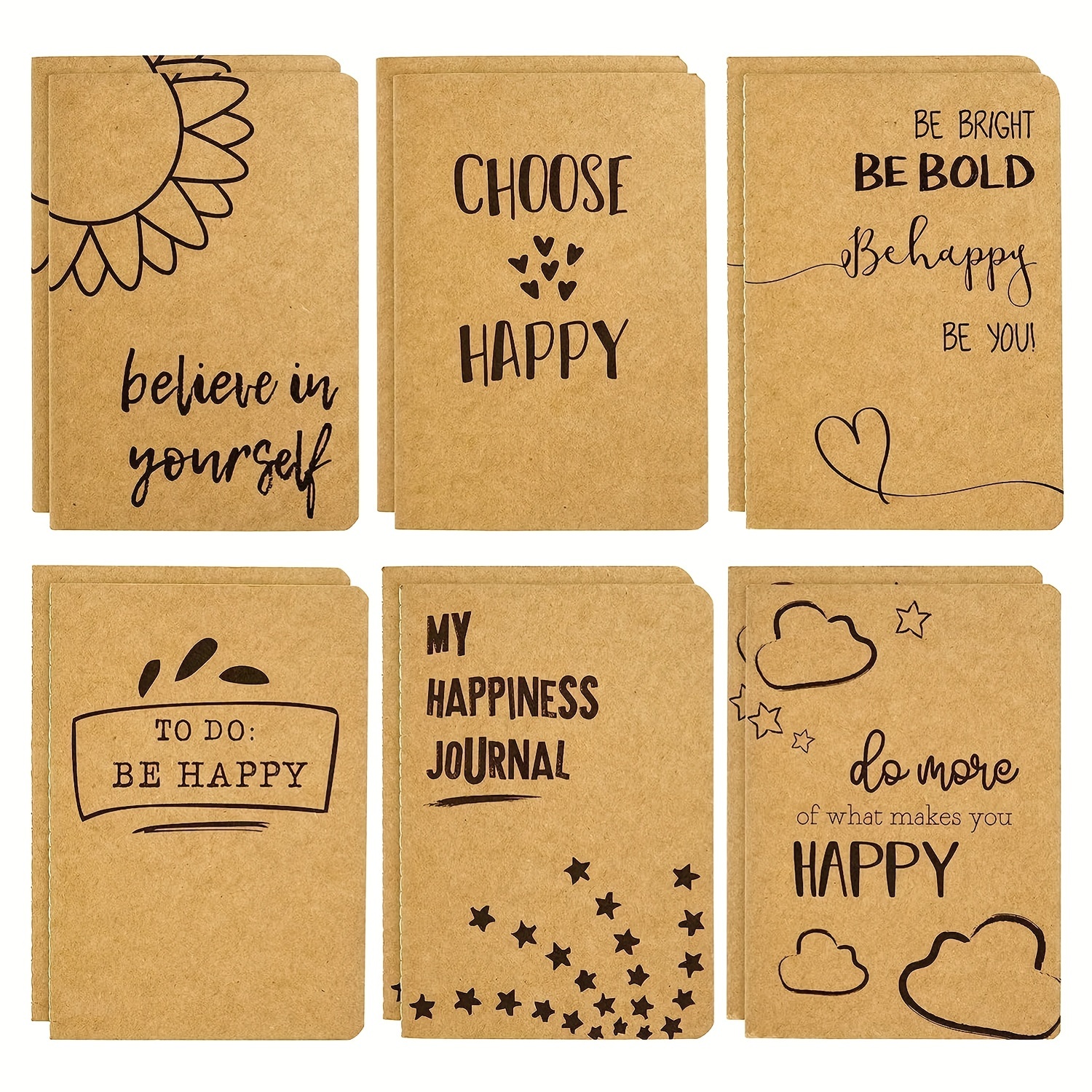 

12pcs Journals - Let's Be Happy Journals Bulk - Kraft Paper Notebooks School Supplies (80 Lined Page, 4 X 5.75 In)
