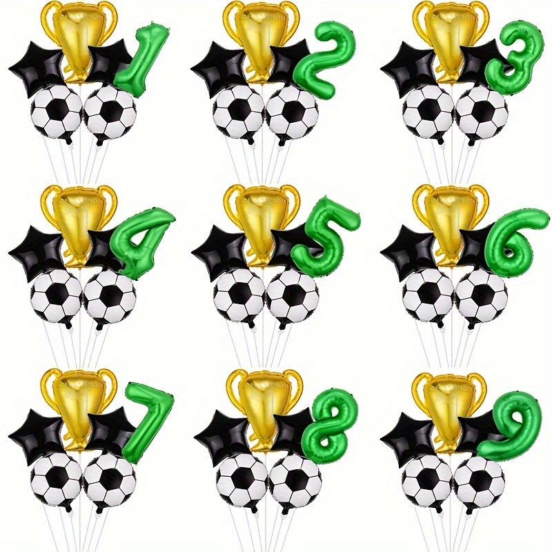 

6pcs, Soccer Theme Foil Balloon Set, Champion Trophy And Number 0-9 Balloons, Sport Theme Party Decor, Birthday Party Decoration, School Decor