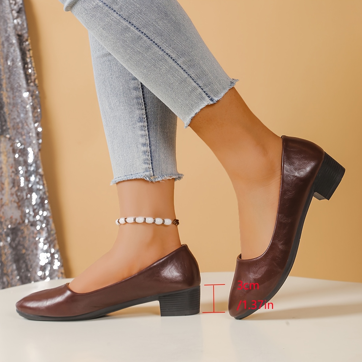 womens brown work shoes chunky heels comfortable - Temu Peru
