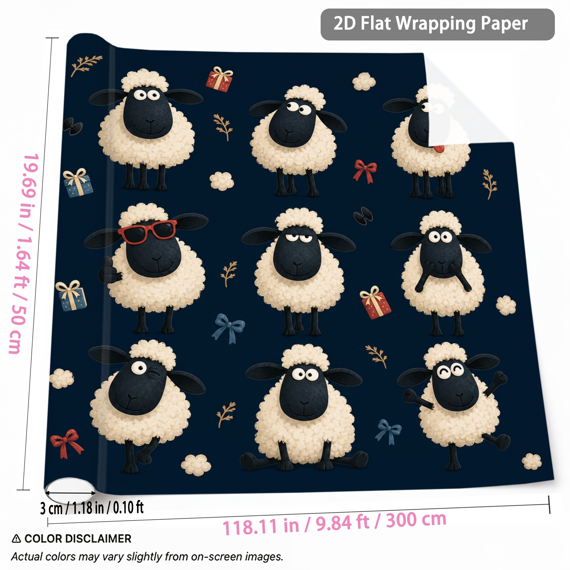 TEMU 1 Rolle Schafsmuster Geschenkpapier 1.64Ft X 9.84Ft Geschenkverpackungspapier für Geschenkverpackung Präsentverpackung Weihnachten Neujahr
