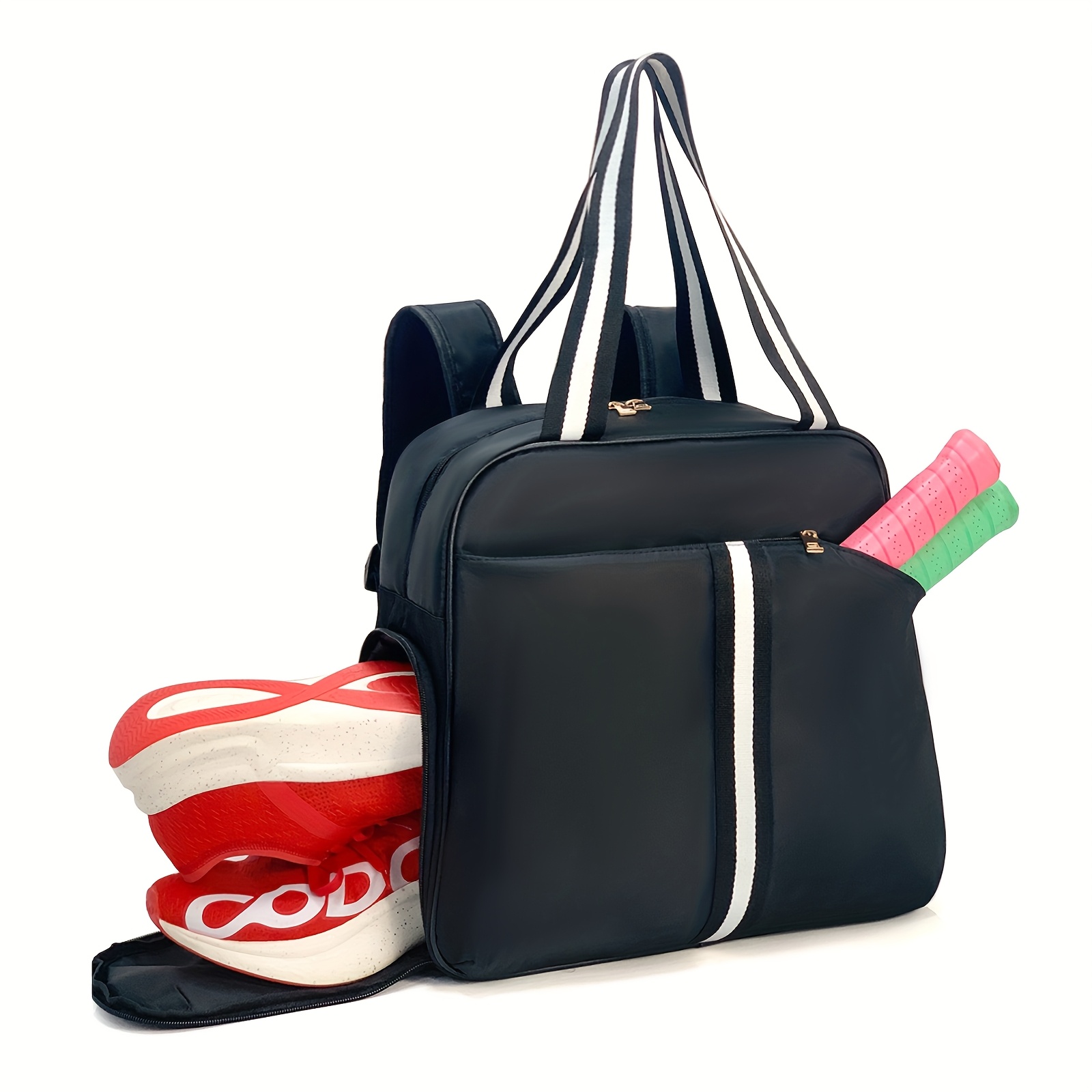 Heavy-Duty Pickleball & Table Tennis Backpack/Tote Bag with Shoe Compartment, Zipper Closure,   Sports Equipment Organizer - Durable Gym, Travel, or Casual Bag for   -   Gift for Christmas, Easter, Thanksgiving, Ramadan,   - Black, Secure Zipper Closure