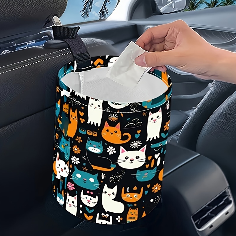 

Cat-themed Car Garbage Can, Pvc Fiber Trash Bin For Vehicle Interior, Kitchen Camping Accessories For Women, Auto Trash Organizer, Car Decor Essentials