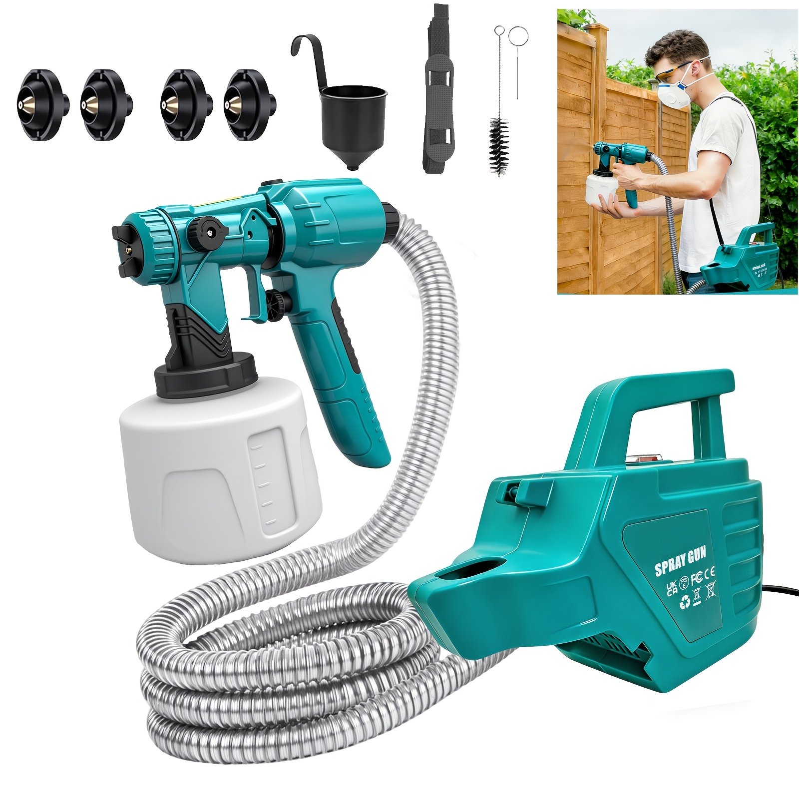 Hvlp Spray Paint Gun 600w With 4 Nozzles & 3 Patterns, 1200ml Container, Lightweight Design, Electric For House Painting Furniture Cabinets Fence Home Walls