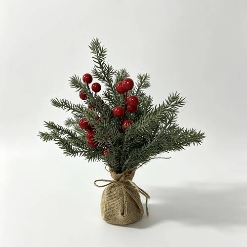 imagen del artículo planta artificial realista en de pino y con en base de bolsa de arpillera - de mesa para decoración navideña de invierno en el hogar, , decoración de escritorio, de mesa de plástico de para
