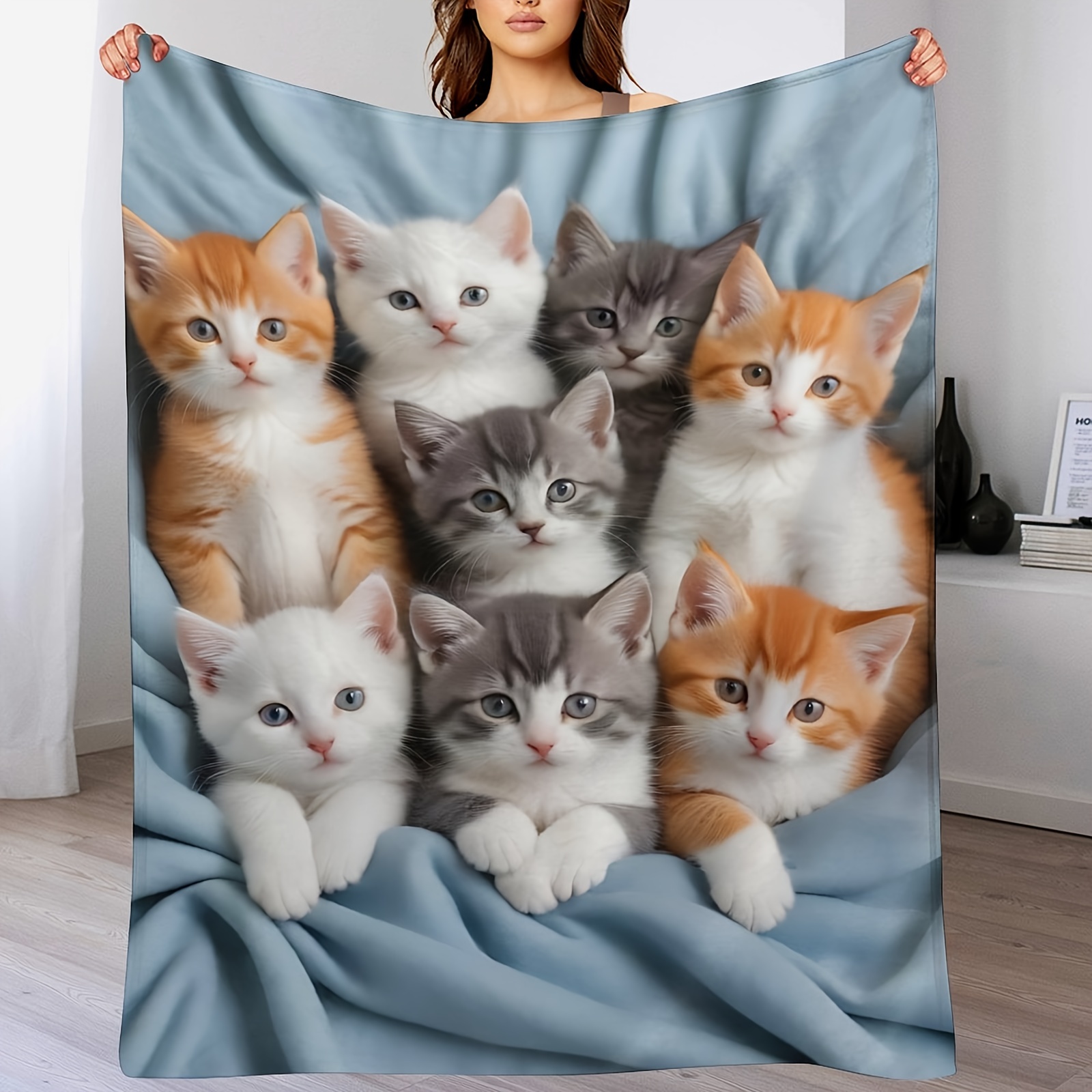 

1pc Cute Cat Animal Blanket Flannel Throw Blanket For All , Warm Throw Blanket Nap Blanket For Couch Bed Sofa Office Camping Decor, Perfect Gifts For - Made In Usa