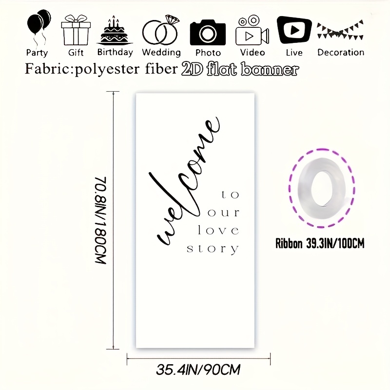 E-shop 2D Flach, 1 Stück Hochzeits- & Party-Banner „Willkommen in unserer Liebesgeschichte“ – Ideal für Hochzeiten, Geburtstage, Partys – Romantische