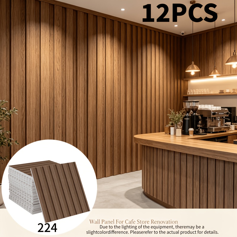 TEMU 12pcs 2d Vintage Vertical Wood Grain Wall Stickers, 30x30cm, Self-adhesive Backing, Peel And Stick. Sound Insulation And Impact Absorption.