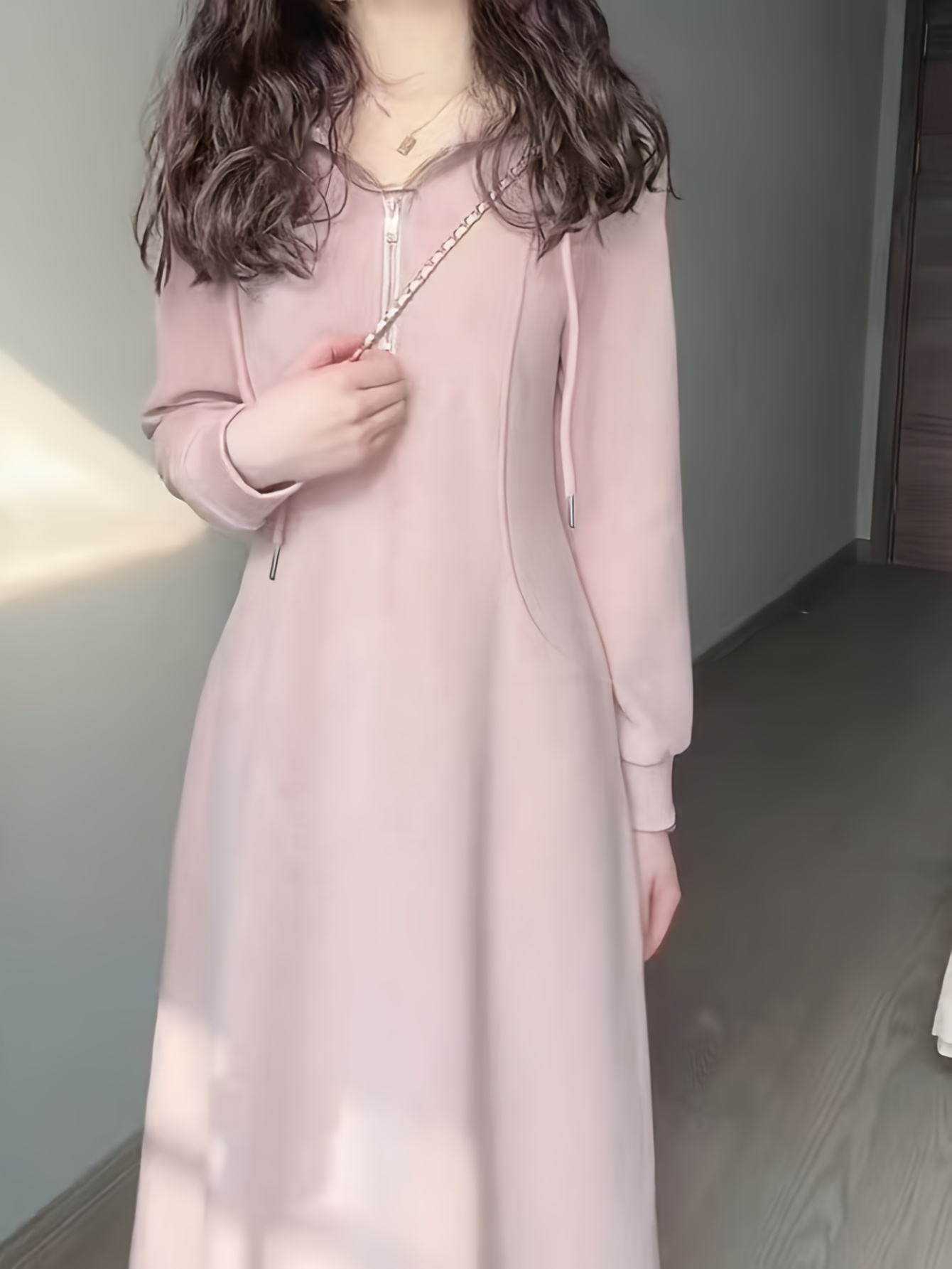 womens 2024 new korean style casual hooded dress soft pink - Temu Bahrain