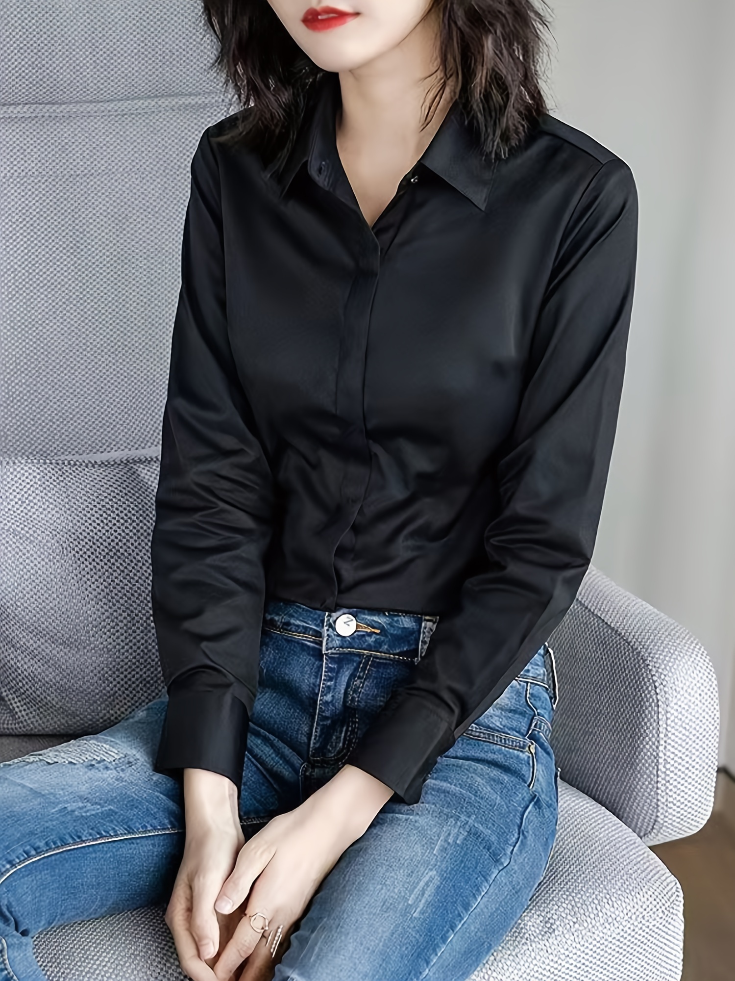 black long sleeve dress shirt womens Women's Black Abstract Printed Midi Dress Black / L main image 1