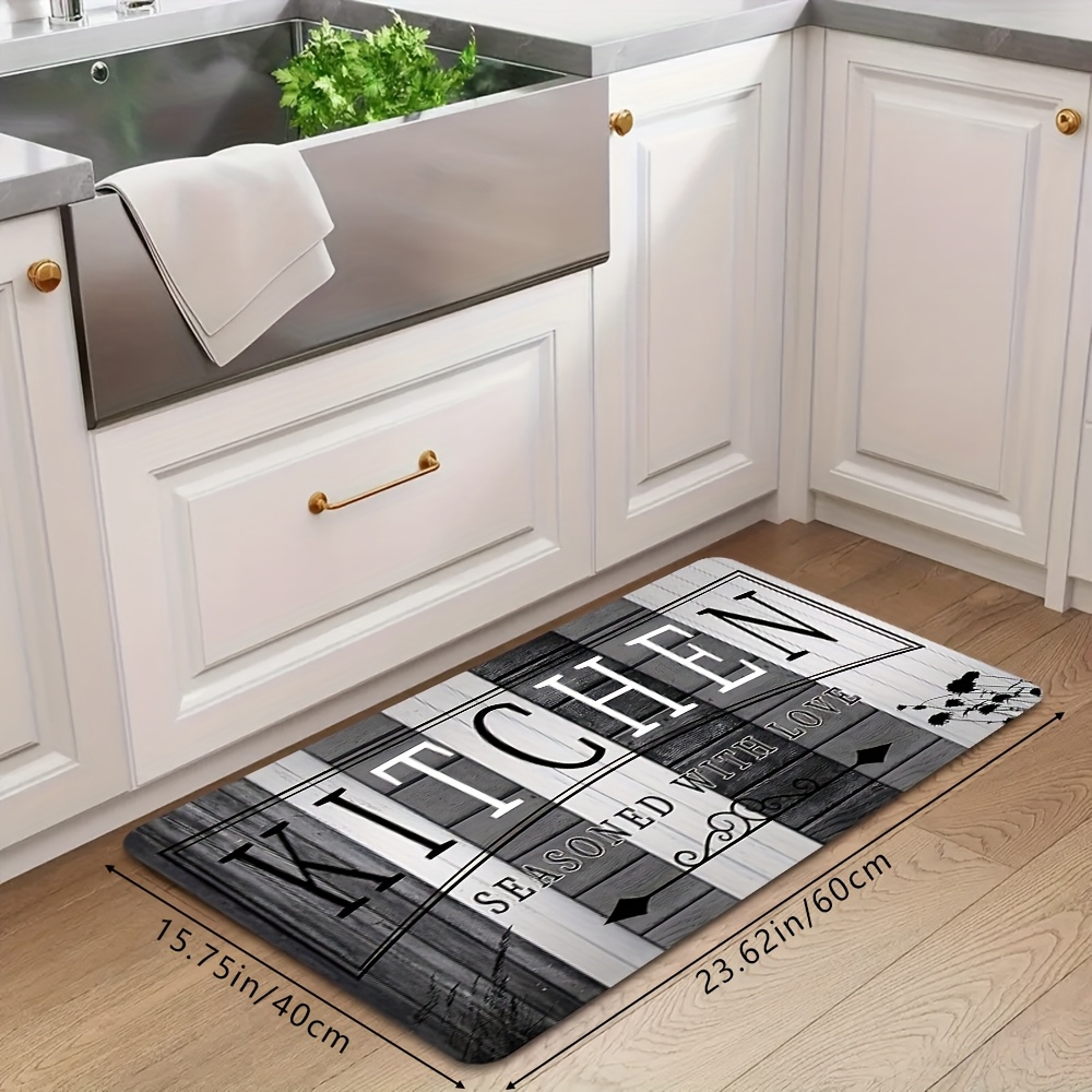 TEMU 1pc Modern Gray And White "kitchen" Letter Print Kitchen Mat - Soft, Non-slip, Absorbent, Machine Washable Rectangular Mat For Living Room,