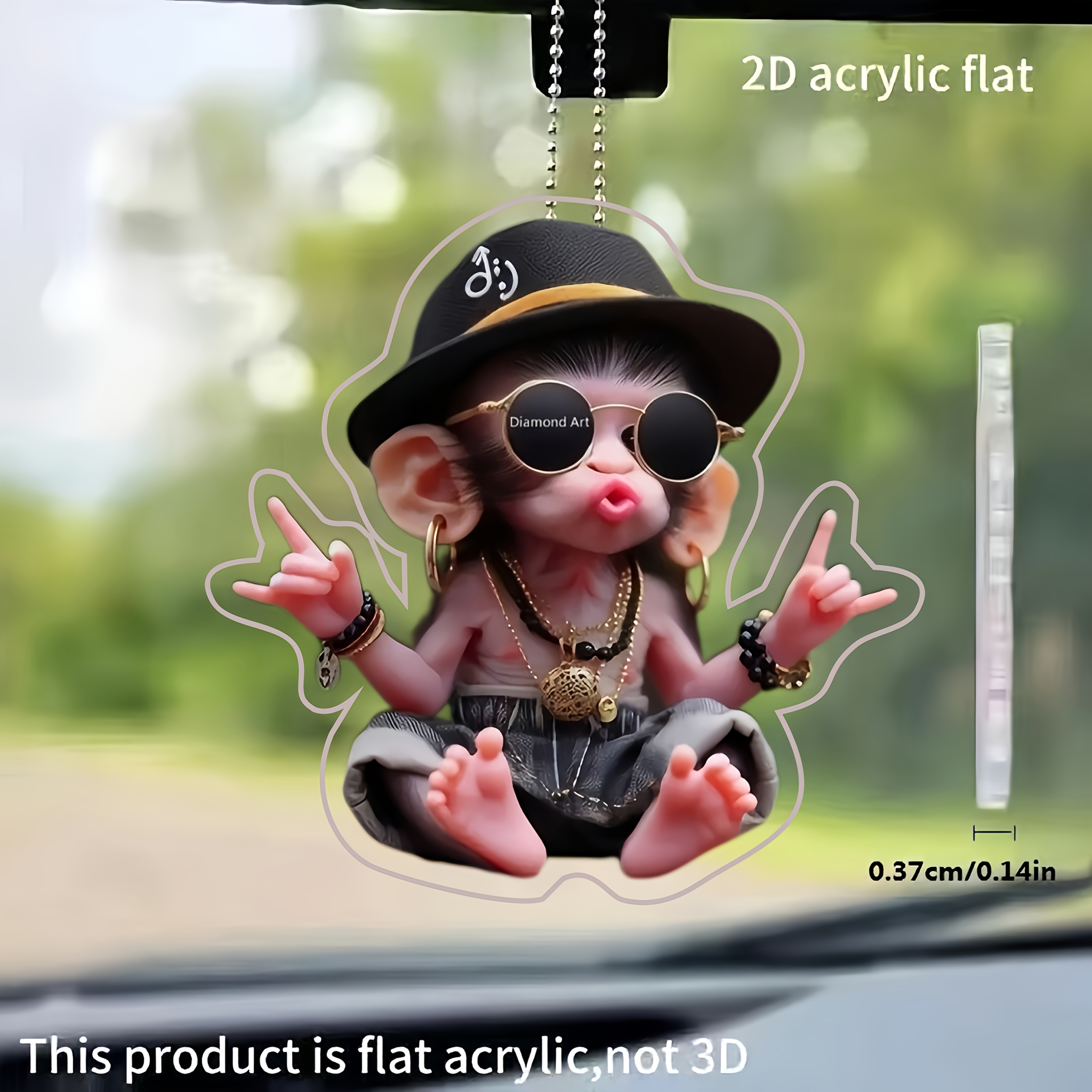 Image of [2d Flat] [2d Flat] 2d Plane, 1pc 2d Acrylic Hooded Monkey Car Pendant, Holiday Decoration Hanging Ornaments, Valentine's Day Christmas Tree Ornaments, Couple Gifts, Home Decorations, Keychains