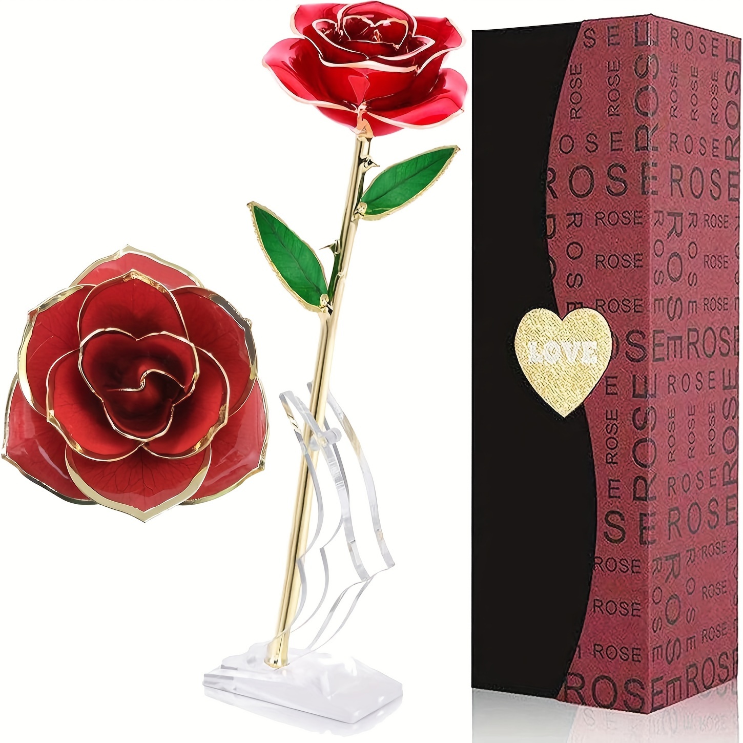 

Gold Plated Rose 24k Red Gold Plated Rose - Eternal Long Stem Flower Holder, Romantic Gift For Valentine's Day, Her Anniversary And Day, Laspi