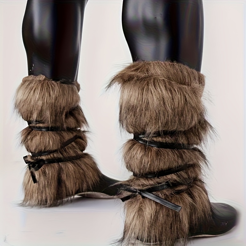 Image of 1 Pair Of Medieval Viking Brown Long Boots With -fringed Elastic Stocking Covers, Suitable For Halloween Costumes, Renaissance Carnivals, And Themed Parties. Durable And Comfortable